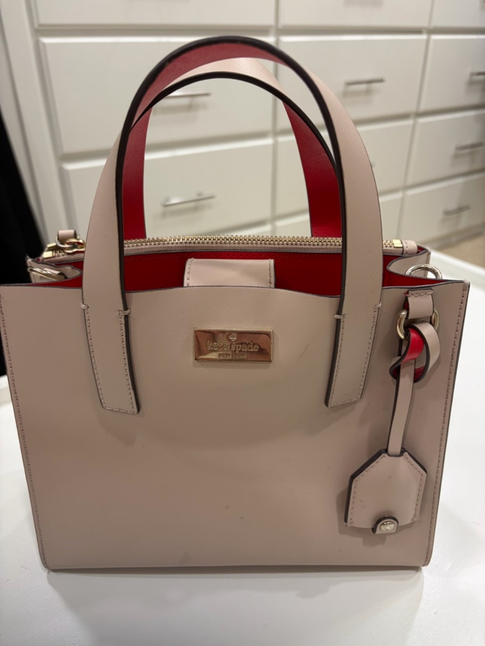 kate spade Light Pink Leather Satchel with Red Interior and Gold Hardware